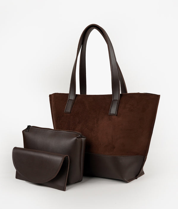 Dark brown Ella suede set of 3 tote bag