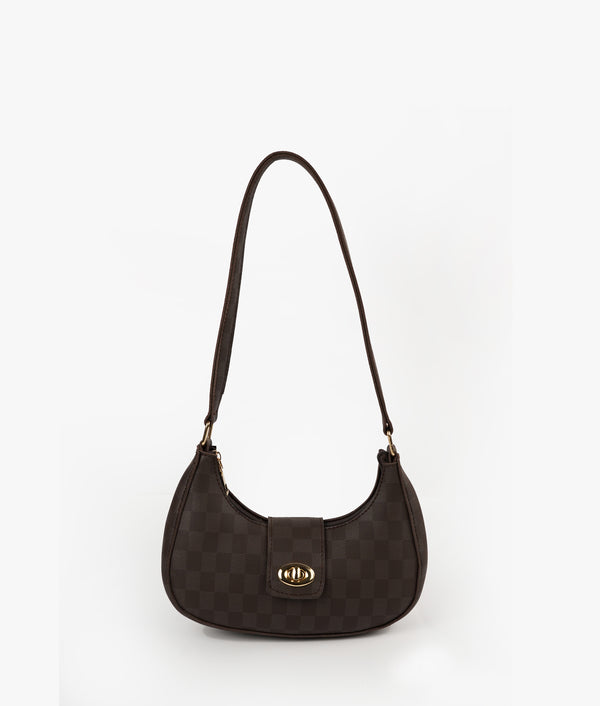 DARK BROWN AVA CHECK SHOULDER BAG