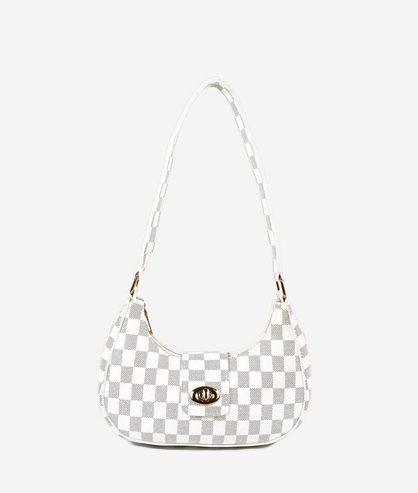 WHITE AVA CHECK SHOULDER BAG