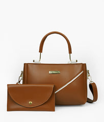 Brown Combo Top Handle Cross Body Bags