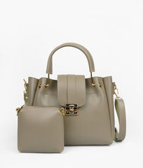 Beige Metal Handle Tote Bag