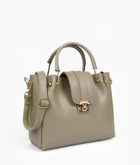 Beige Metal Handle Tote Bag