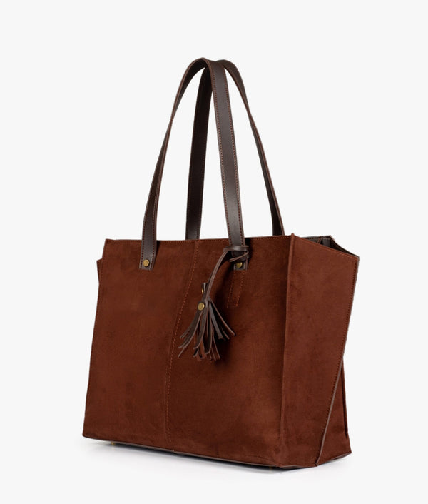 Dark Brown Suede  Over The Shoulder Tote Bag